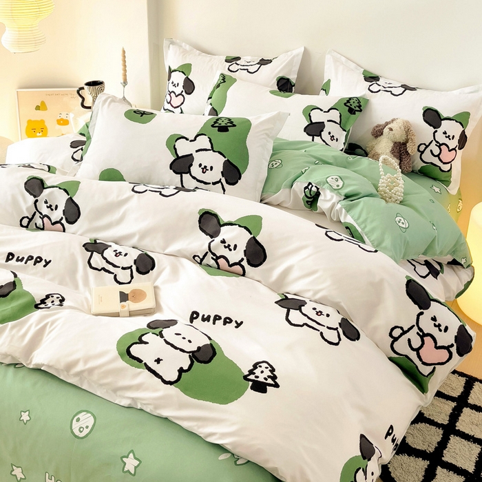 91家纺网 家纺一手货源 找家纺 港岛妹妹 2025年春夏新款芦荟棉印花四件套 淘气萌宠