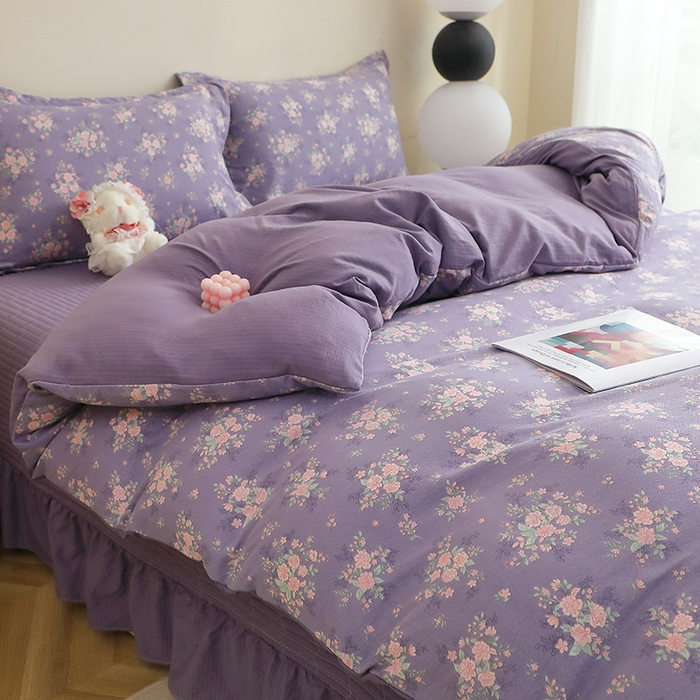 91家纺网 家纺一手货源 找家纺 仟网汇 2025新款亲肤皱皱棉四件套皱皱纱四件套 豆蔻