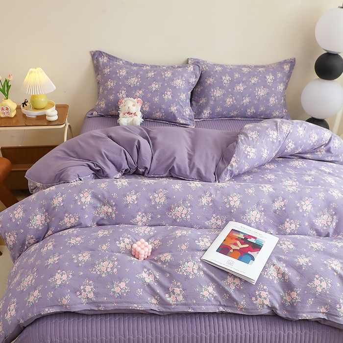 91家纺网 家纺一手货源 找家纺 仟网汇 2025新款亲肤皱皱棉四件套皱皱纱四件套 豆蔻