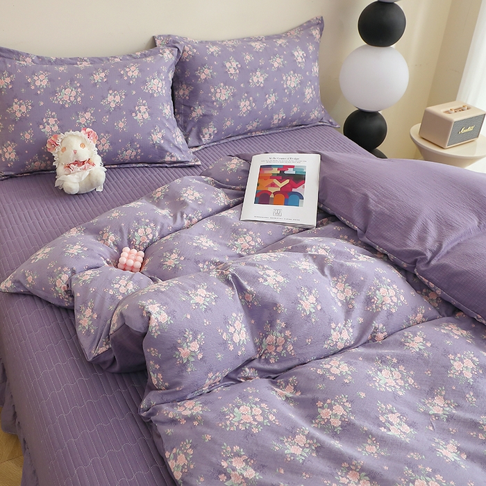 91家纺网 家纺一手货源 找家纺 仟网汇 2025新款亲肤皱皱棉四件套皱皱纱四件套 豆蔻