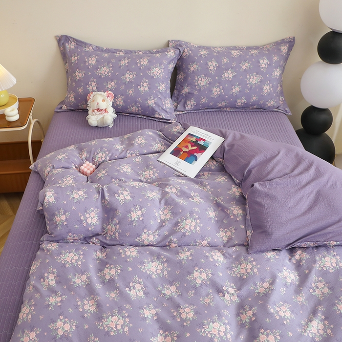 91家纺网 家纺一手货源 找家纺 仟网汇 2025新款亲肤皱皱棉四件套皱皱纱四件套 豆蔻