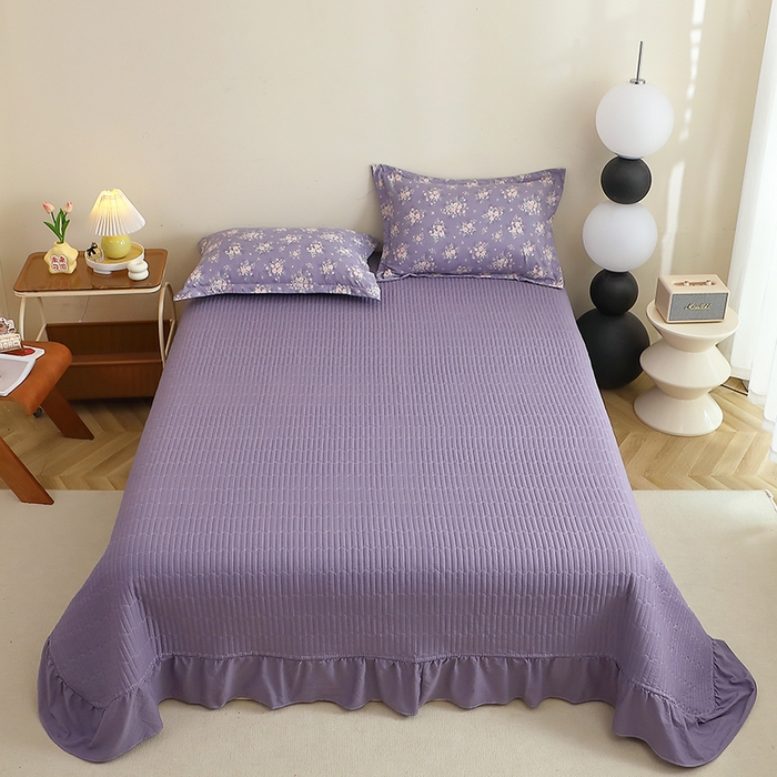 91家纺网 家纺一手货源 找家纺 仟网汇 2025新款亲肤皱皱棉四件套皱皱纱四件套 豆蔻