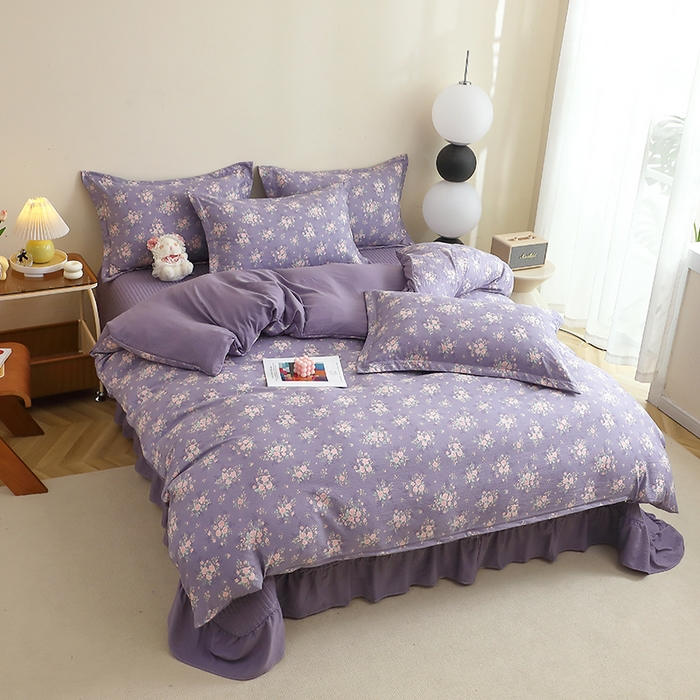 91家纺网 家纺一手货源 找家纺 仟网汇 2025新款亲肤皱皱棉四件套皱皱纱四件套 豆蔻