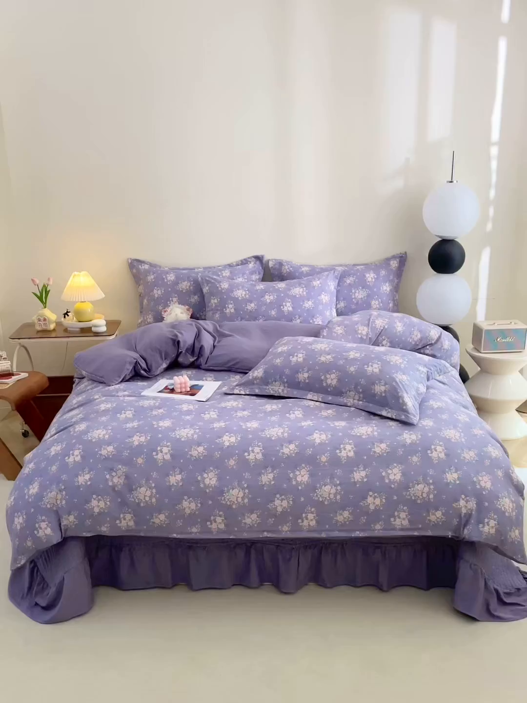 91家纺网 家纺一手货源 找家纺 仟网汇 2025新款亲肤皱皱棉四件套皱皱纱四件套 豆蔻