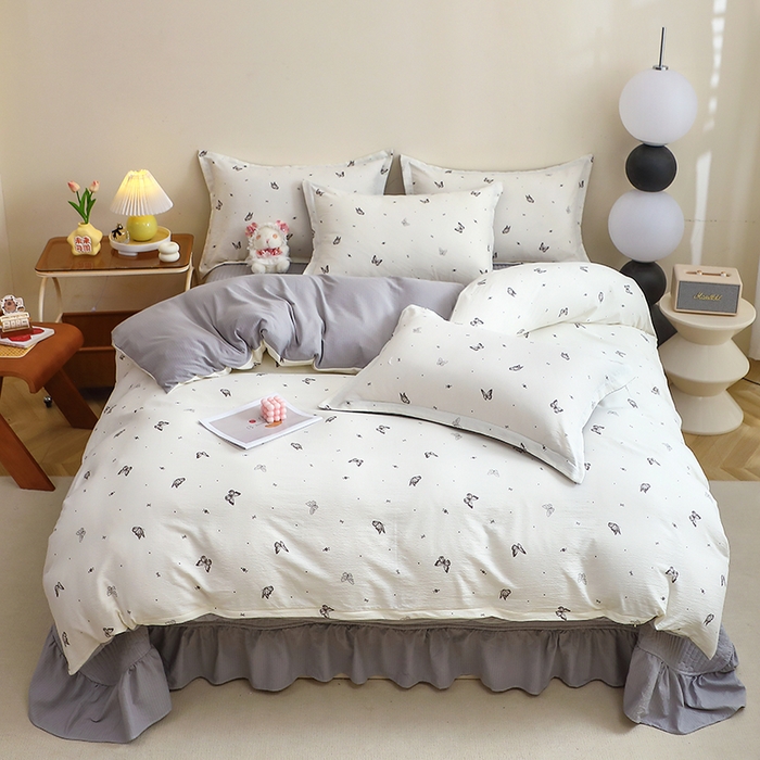 仟网汇 2025新款亲肤皱皱棉四件套皱皱纱四件套 蝴蝶梦