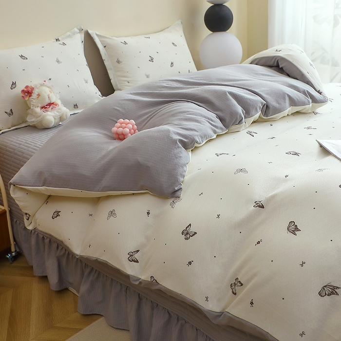 91家纺网 家纺一手货源 找家纺 仟网汇 2025新款亲肤皱皱棉四件套皱皱纱四件套 蝴蝶梦