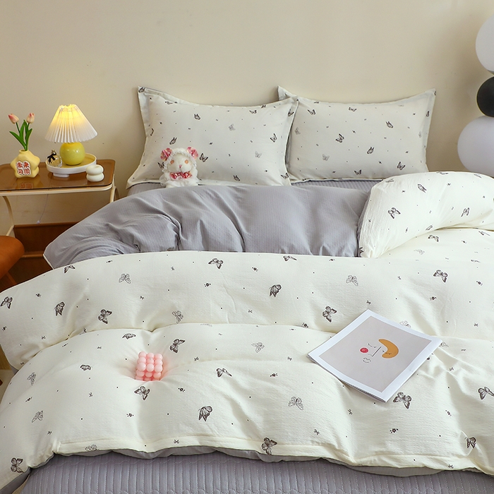 91家纺网 家纺一手货源 找家纺 仟网汇 2025新款亲肤皱皱棉四件套皱皱纱四件套 蝴蝶梦