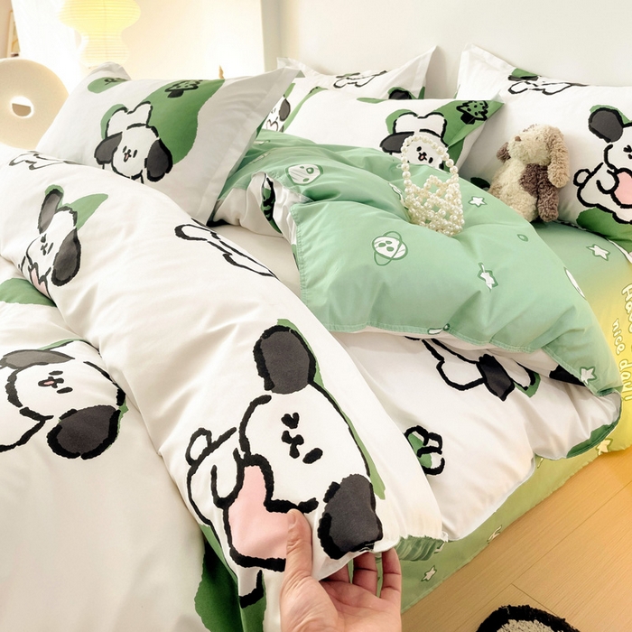 91家纺网 家纺一手货源 找家纺 港岛妹妹 2025年春夏新款芦荟棉印花四件套 淘气萌宠