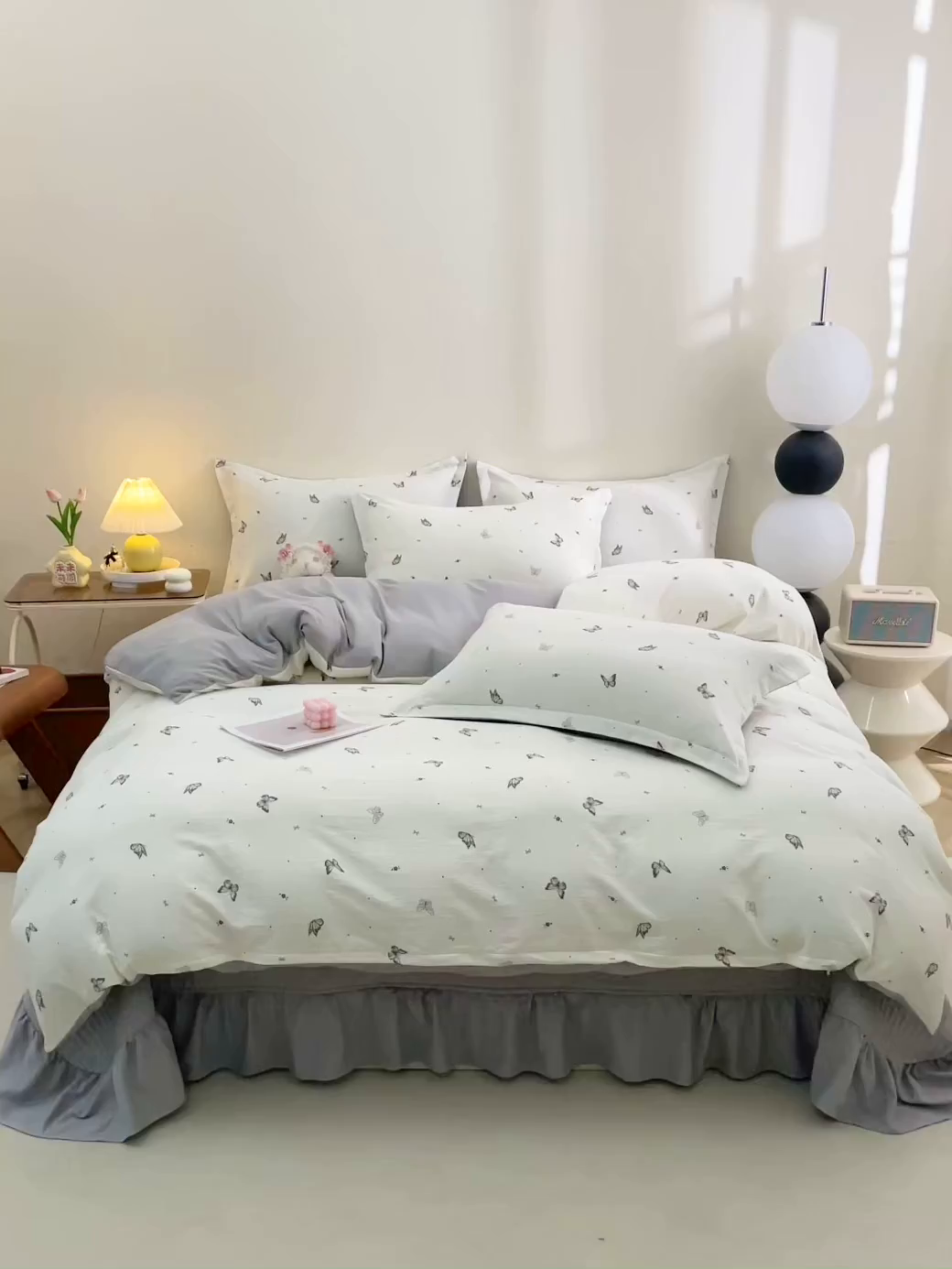 91家纺网 家纺一手货源 找家纺 仟网汇 2025新款亲肤皱皱棉四件套皱皱纱四件套 蝴蝶梦