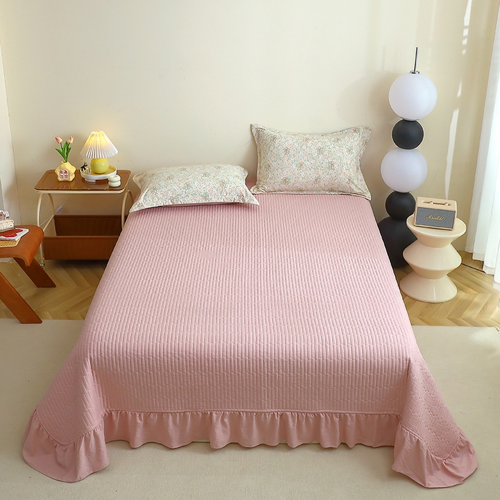 91家纺网 家纺一手货源 找家纺 仟网汇 2025新款亲肤皱皱棉四件套皱皱纱四件套 花束-绿