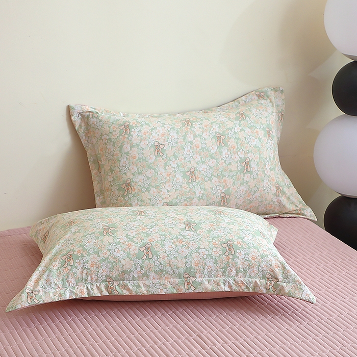 91家纺网 家纺一手货源 找家纺 仟网汇 2025新款亲肤皱皱棉四件套皱皱纱四件套 花束-绿