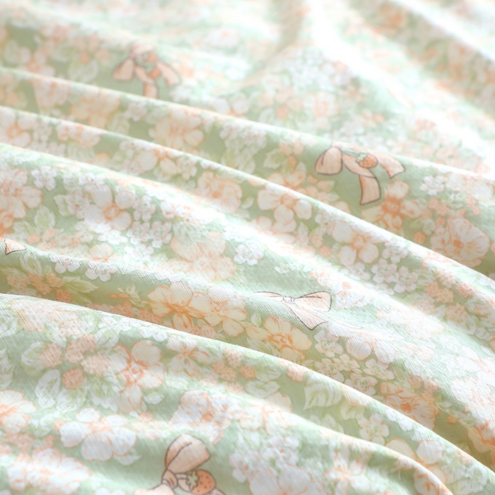 91家纺网 家纺一手货源 找家纺 仟网汇 2025新款亲肤皱皱棉四件套皱皱纱四件套 花束-绿