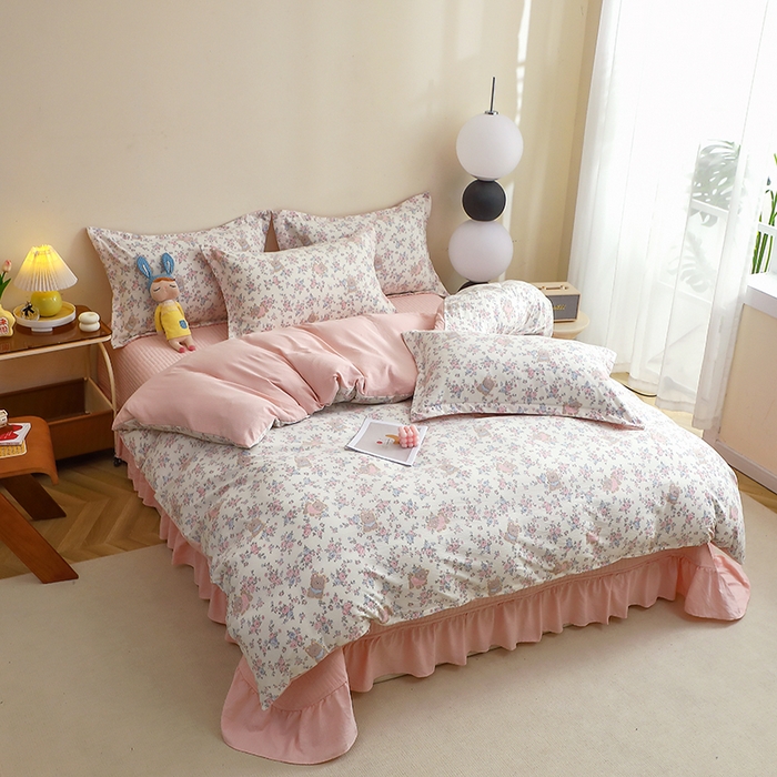 91家纺网 家纺一手货源 找家纺 仟网汇 2025新款亲肤皱皱棉四件套皱皱纱四件套 花园里