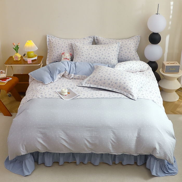 仟网汇 2025新款亲肤皱皱棉四件套皱皱纱四件套 兰黛