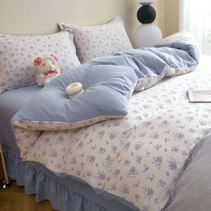 91家纺网 家纺一手货源 找家纺 仟网汇 2025新款亲肤皱皱棉四件套皱皱纱四件套 兰黛