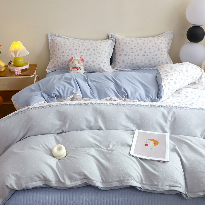 91家纺网 家纺一手货源 找家纺 仟网汇 2025新款亲肤皱皱棉四件套皱皱纱四件套 兰黛