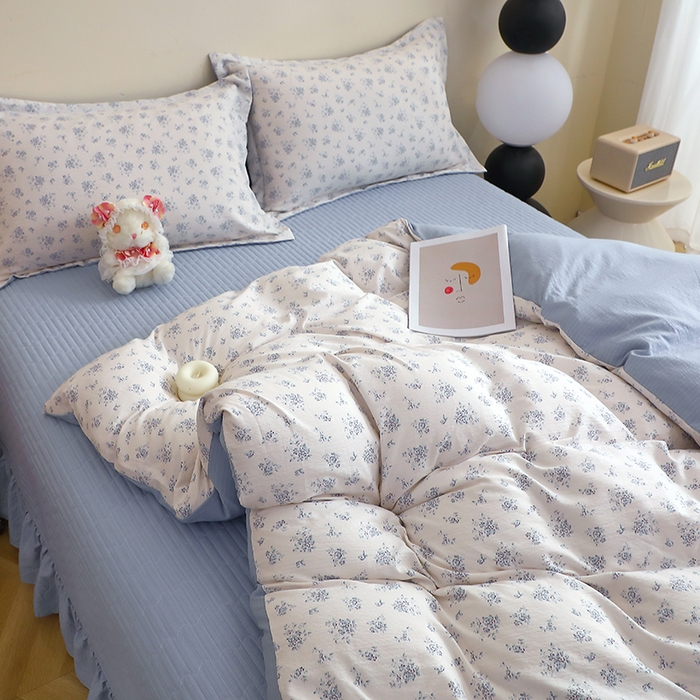 91家纺网 家纺一手货源 找家纺 仟网汇 2025新款亲肤皱皱棉四件套皱皱纱四件套 兰黛