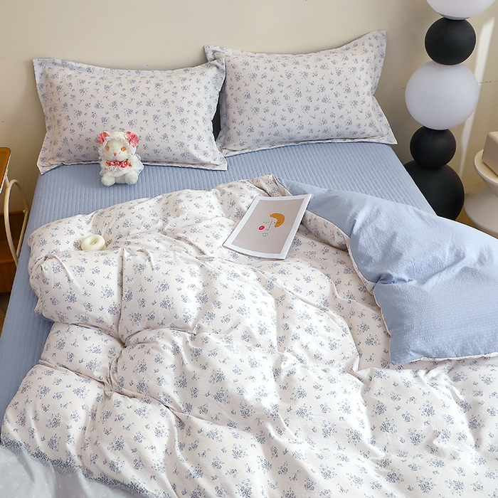 91家纺网 家纺一手货源 找家纺 仟网汇 2025新款亲肤皱皱棉四件套皱皱纱四件套 兰黛