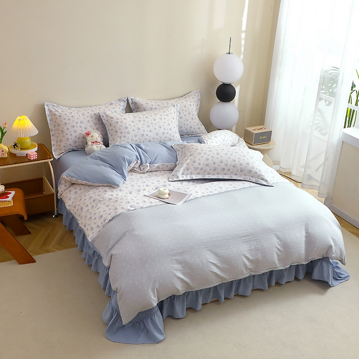 91家纺网 家纺一手货源 找家纺 仟网汇 2025新款亲肤皱皱棉四件套皱皱纱四件套 兰黛