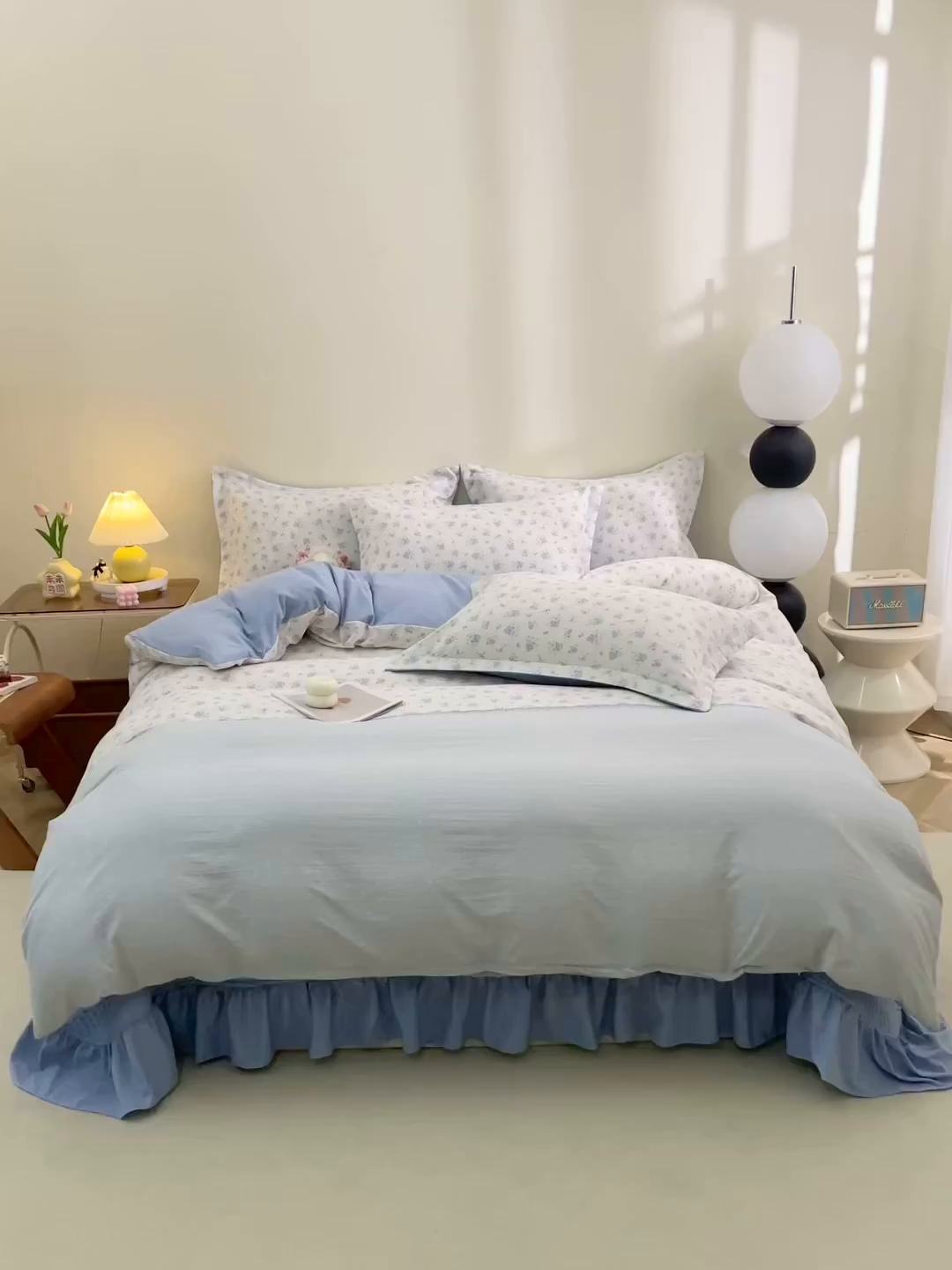 91家纺网 家纺一手货源 找家纺 仟网汇 2025新款亲肤皱皱棉四件套皱皱纱四件套 兰黛