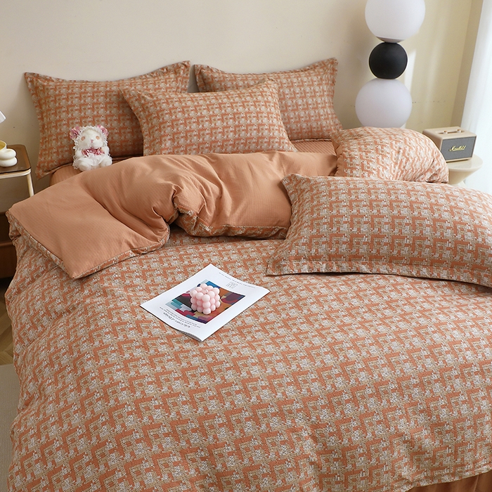 91家纺网 家纺一手货源 找家纺 仟网汇 2025新款亲肤皱皱棉四件套皱皱纱四件套 罗曼