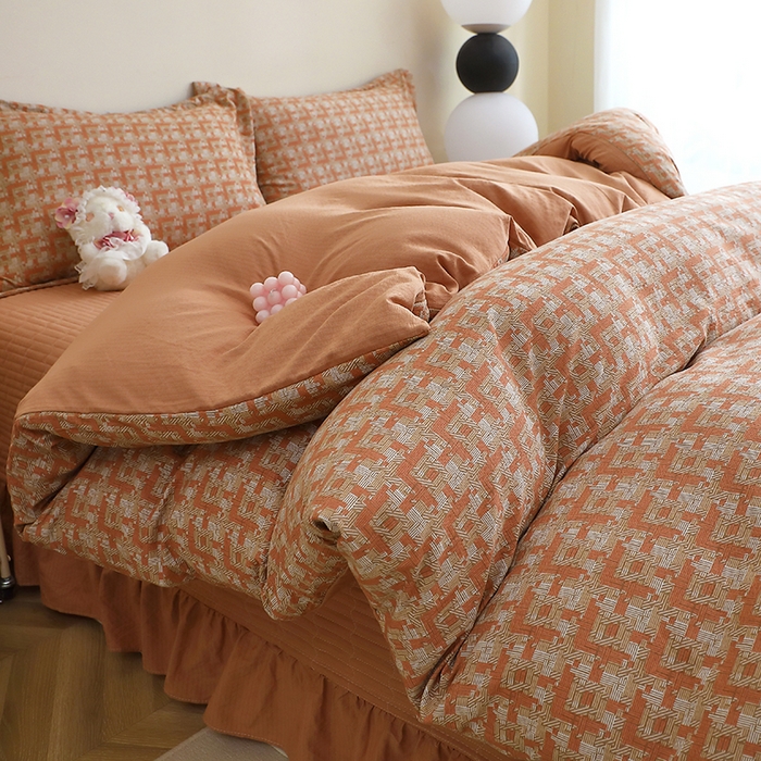 91家纺网 家纺一手货源 找家纺 仟网汇 2025新款亲肤皱皱棉四件套皱皱纱四件套 罗曼