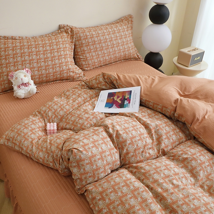 91家纺网 家纺一手货源 找家纺 仟网汇 2025新款亲肤皱皱棉四件套皱皱纱四件套 罗曼