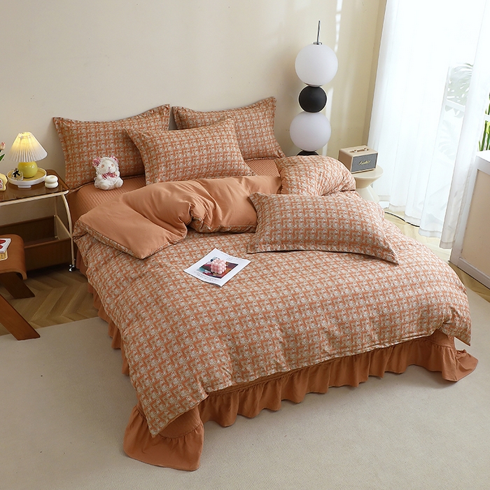 91家纺网 家纺一手货源 找家纺 仟网汇 2025新款亲肤皱皱棉四件套皱皱纱四件套 罗曼