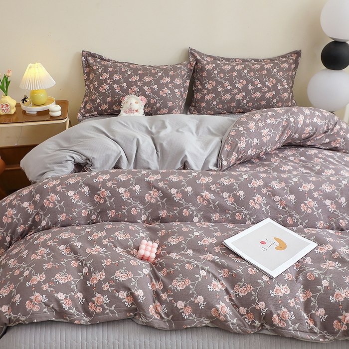 91家纺网 家纺一手货源 找家纺 仟网汇 2025新款亲肤皱皱棉四件套皱皱纱四件套 塞纳河畔