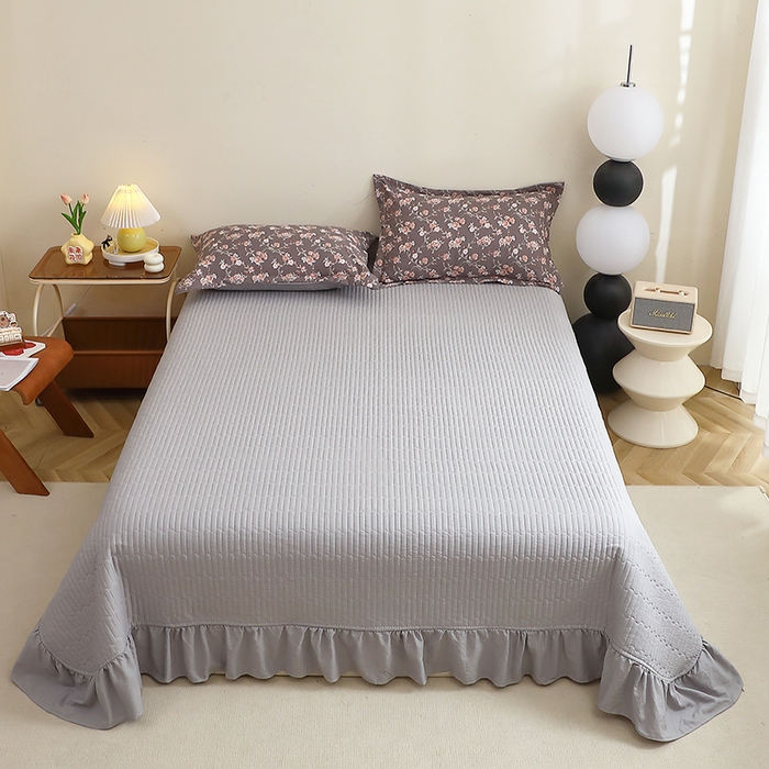 91家纺网 家纺一手货源 找家纺 仟网汇 2025新款亲肤皱皱棉四件套皱皱纱四件套 塞纳河畔