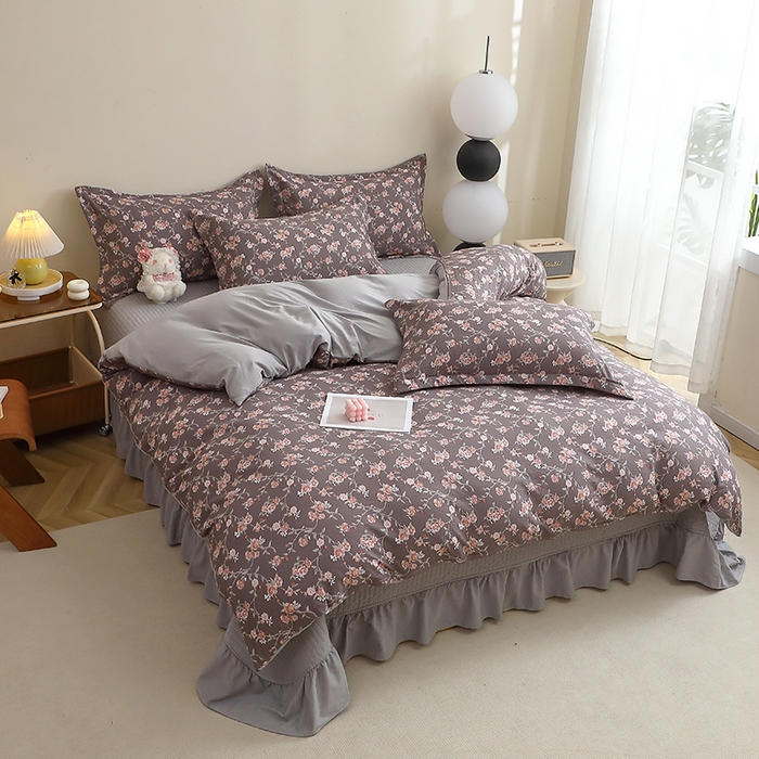 91家纺网 家纺一手货源 找家纺 仟网汇 2025新款亲肤皱皱棉四件套皱皱纱四件套 塞纳河畔