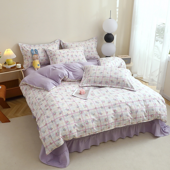 91家纺网 家纺一手货源 找家纺 仟网汇 2025新款亲肤皱皱棉四件套皱皱纱四件套 时恋