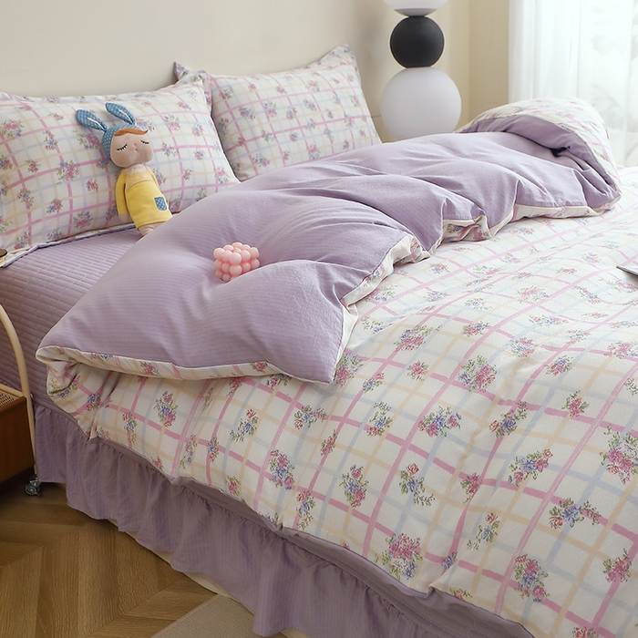 91家纺网 家纺一手货源 找家纺 仟网汇 2025新款亲肤皱皱棉四件套皱皱纱四件套 时恋