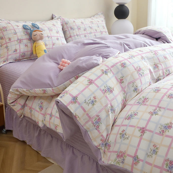 91家纺网 家纺一手货源 找家纺 仟网汇 2025新款亲肤皱皱棉四件套皱皱纱四件套 时恋