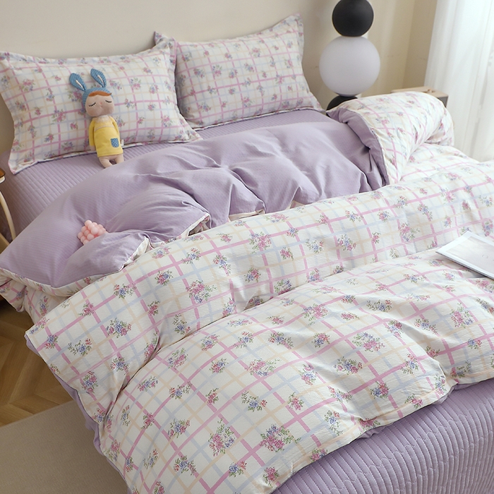 91家纺网 家纺一手货源 找家纺 仟网汇 2025新款亲肤皱皱棉四件套皱皱纱四件套 时恋