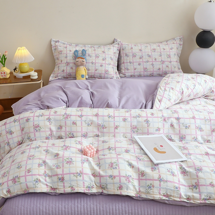 91家纺网 家纺一手货源 找家纺 仟网汇 2025新款亲肤皱皱棉四件套皱皱纱四件套 时恋