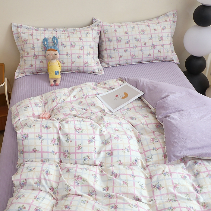 91家纺网 家纺一手货源 找家纺 仟网汇 2025新款亲肤皱皱棉四件套皱皱纱四件套 时恋