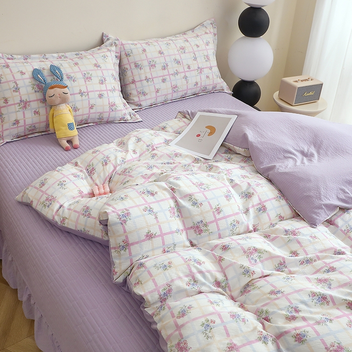 91家纺网 家纺一手货源 找家纺 仟网汇 2025新款亲肤皱皱棉四件套皱皱纱四件套 时恋