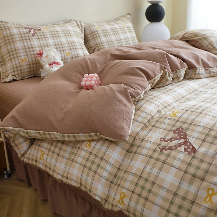 91家纺网 家纺一手货源 找家纺 仟网汇 2025新款亲肤皱皱棉四件套皱皱纱四件套 甜心奶泡