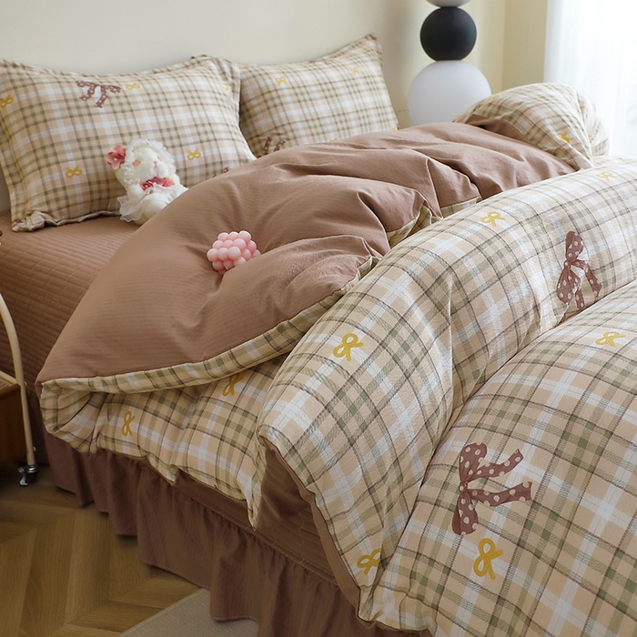 91家纺网 家纺一手货源 找家纺 仟网汇 2025新款亲肤皱皱棉四件套皱皱纱四件套 甜心奶泡