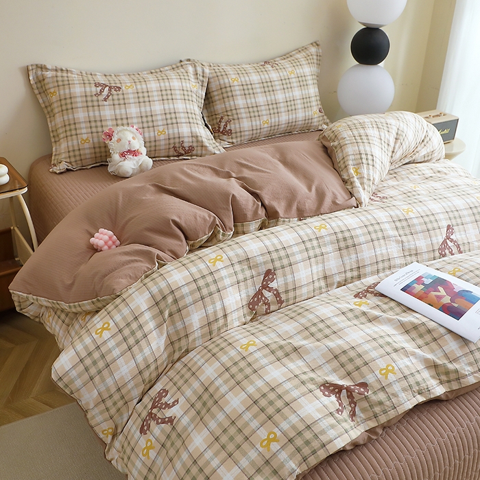 91家纺网 家纺一手货源 找家纺 仟网汇 2025新款亲肤皱皱棉四件套皱皱纱四件套 甜心奶泡