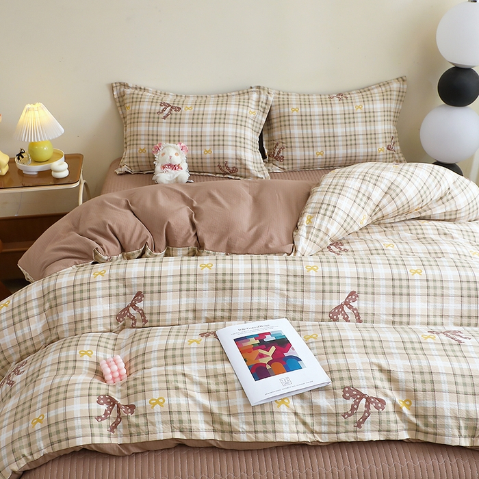 91家纺网 家纺一手货源 找家纺 仟网汇 2025新款亲肤皱皱棉四件套皱皱纱四件套 甜心奶泡