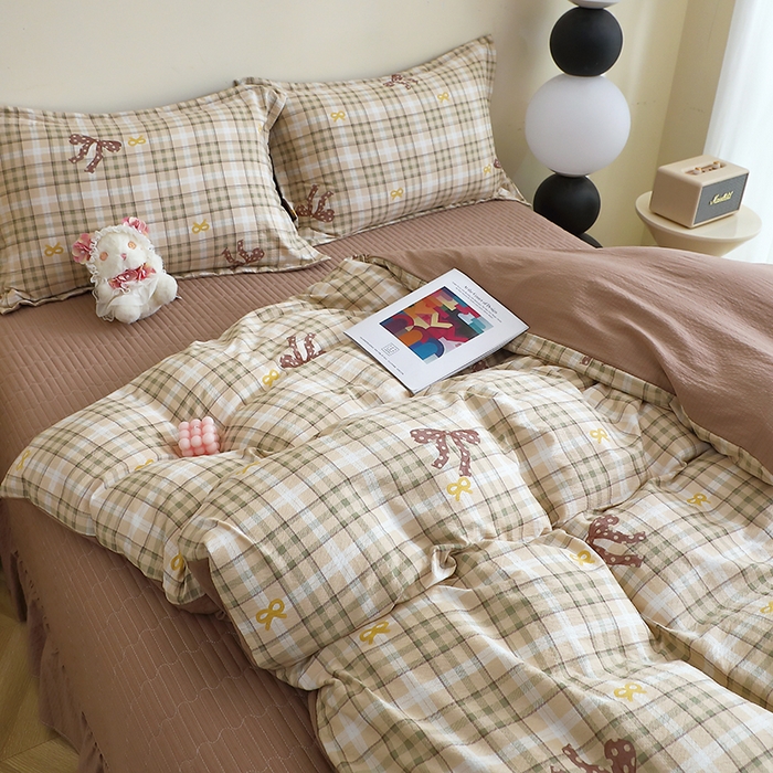 91家纺网 家纺一手货源 找家纺 仟网汇 2025新款亲肤皱皱棉四件套皱皱纱四件套 甜心奶泡