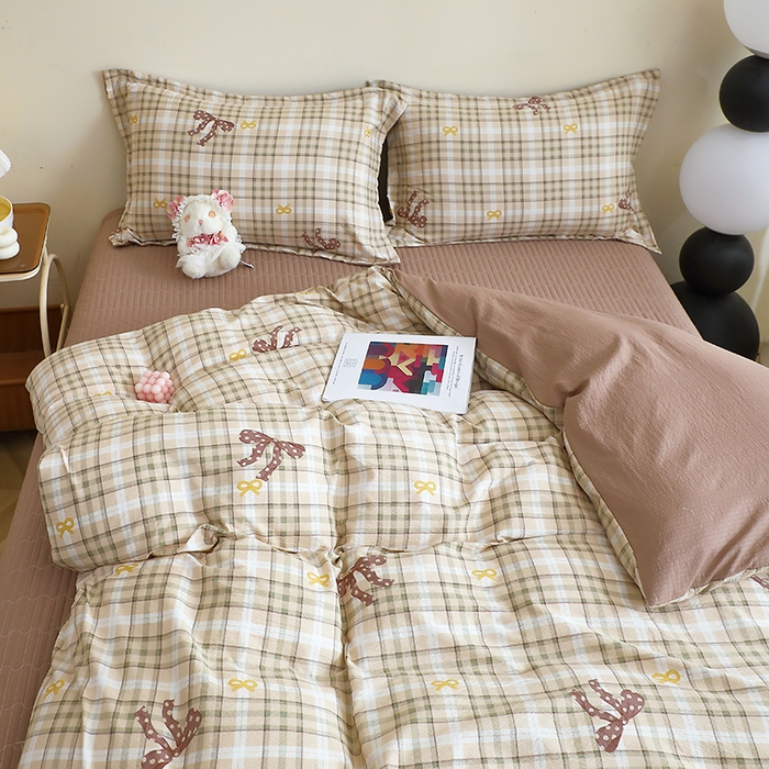 91家纺网 家纺一手货源 找家纺 仟网汇 2025新款亲肤皱皱棉四件套皱皱纱四件套 甜心奶泡