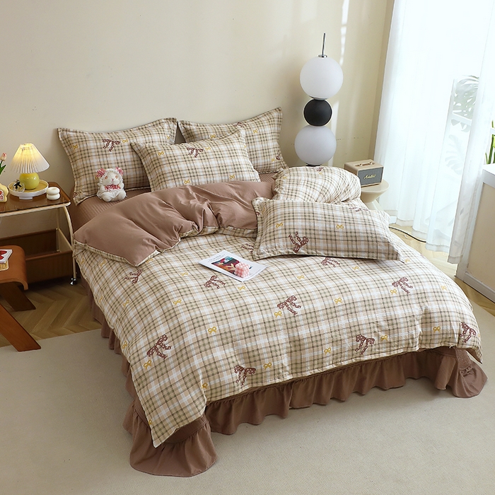 91家纺网 家纺一手货源 找家纺 仟网汇 2025新款亲肤皱皱棉四件套皱皱纱四件套 甜心奶泡