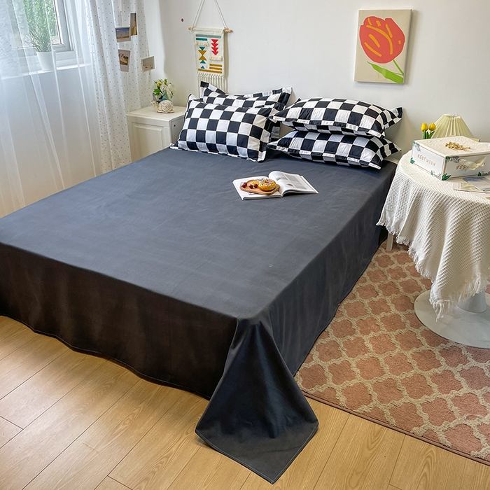 91家纺网 家纺一手货源 找家纺 港岛妹妹 2025年春夏新款芦荟棉印花四件套 棋盘格-黑