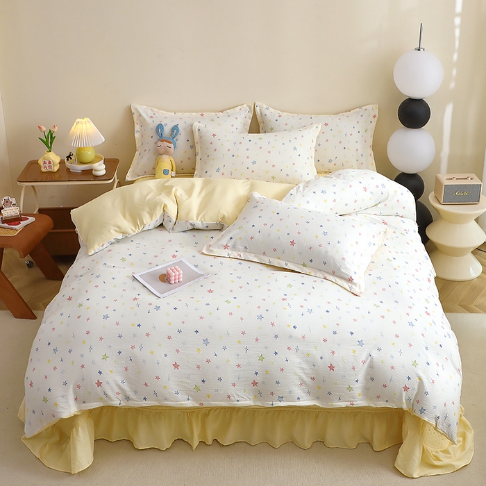 仟网汇 2025新款亲肤皱皱棉四件套皱皱纱四件套 星空物语