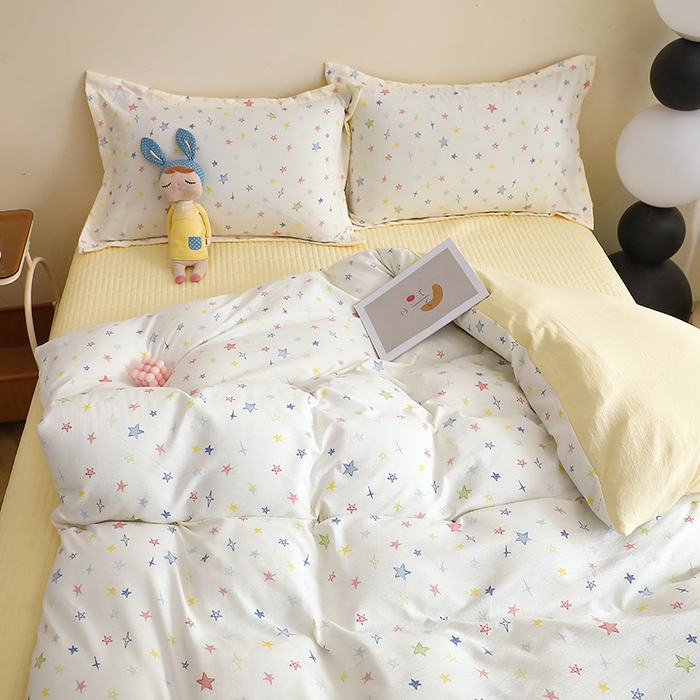 91家纺网 家纺一手货源 找家纺 仟网汇 2025新款亲肤皱皱棉四件套皱皱纱四件套 星空物语