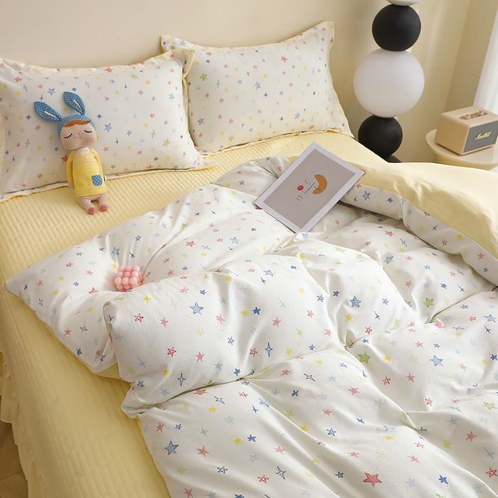 91家纺网 家纺一手货源 找家纺 仟网汇 2025新款亲肤皱皱棉四件套皱皱纱四件套 星空物语