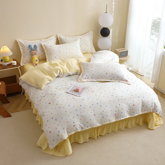 91家纺网 家纺一手货源 找家纺 仟网汇 2025新款亲肤皱皱棉四件套皱皱纱四件套 星空物语